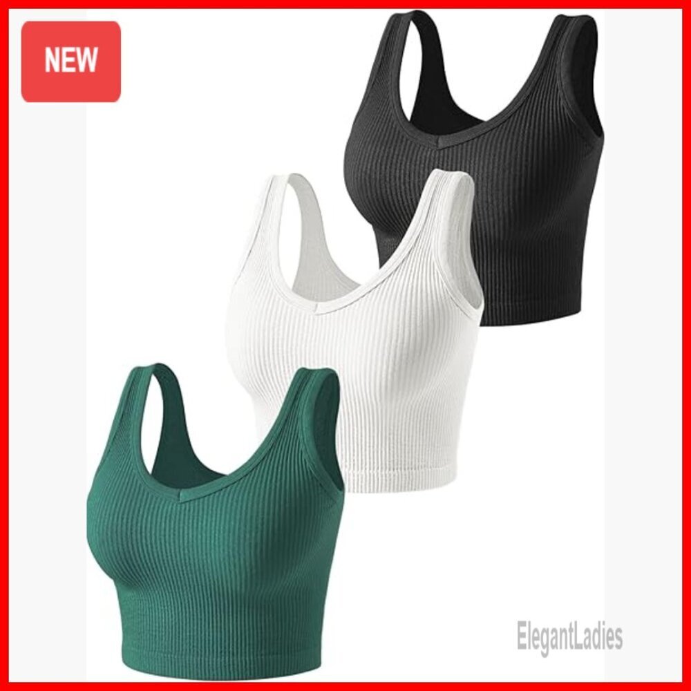 3-Piece Ribbed Crop Tank Tops Set, Soft Stretch Fabric, Versatile Wear